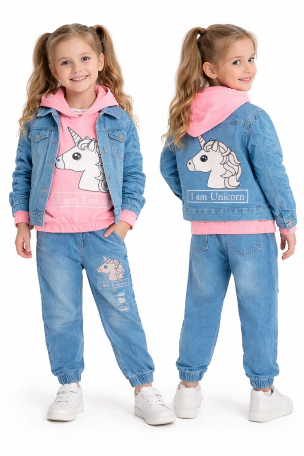 Set jeans pentru fete cu unicorn