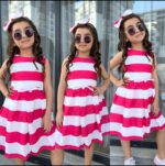 Rochie fete cu fundita, roz corai, 3-10 ani