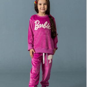 Compleu catifea 2 piese Barbie roz