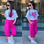 Compleu fete, 2 piese, Love fucsia