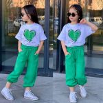 Compleu fete, 2 piese, Love verde