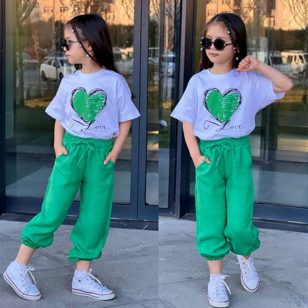 Compleu fete, 2 piese, Love verde