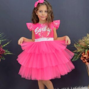 Rochie Barbie cu tull bufant si paiete in partea de sus + bentita