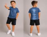 Set cu tricou și pantaloni scurți din tricot de bumbac.