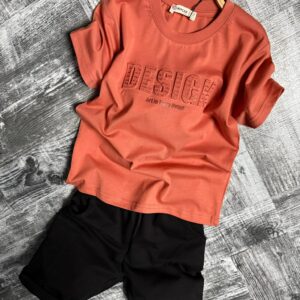 Set cu tricou și pantaloni scurți pentru baieti "Design"- verde/negru