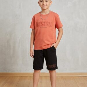 Set cu tricou și pantaloni scurți pentru baieti "Design"- verde/negru