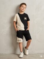 Compleu vară băieți "XK Collection" – Black & Cream Style